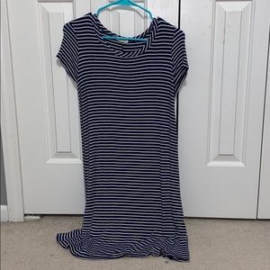 Blue and white striped dress